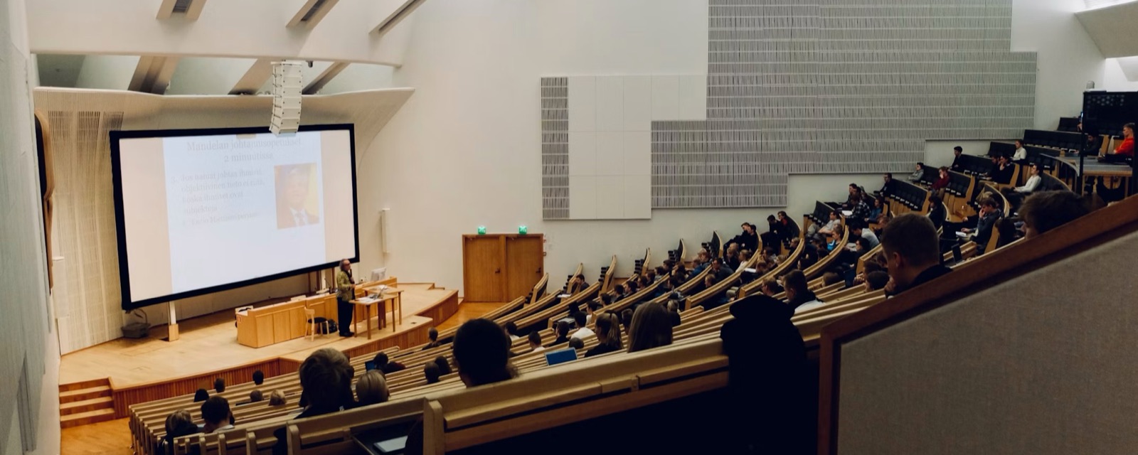 A university lecture hall during a class.